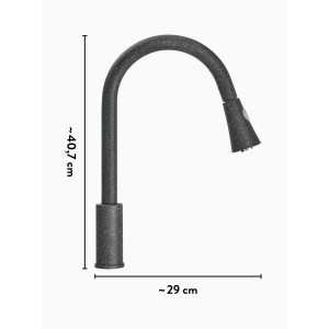 Miscelatore cucina baliv KI-1300 nero effetto granito con doccetta estraibile e dimensioni.