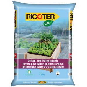 Sack Ricoter Balkon-Hochbeeterde, torffrei, für Balkonkästen und Hochbeete.