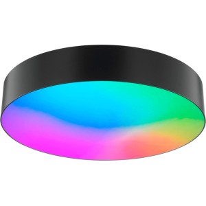 Plafonnier LED Samir noir, Ø 39 cm, avec changements de couleur RGB dynamiques.
