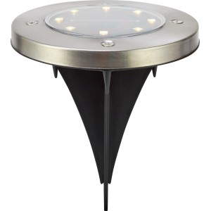 Lot de 3 spots solaires LED Faenza, Ø 11,5 cm, argenté, avec piquet pour le jardin.