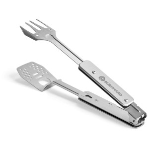 Burnhard Multitool pour barbecue : spatule, fourchette, pince et décapsuleur en inox et aluminium.