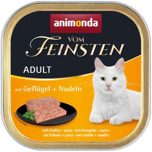 Vom Feinsten Adult nourriture humide pour chat volaille et pâtes, lot de 32x100g. Aliment complet pour chats adultes.