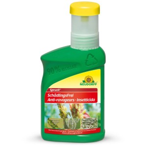 Spruzit Schädlingsfrei Concentrato 250ml in flacone verde con tappo giallo.