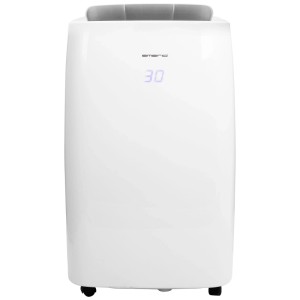 Déshumidificateur blanc Emerio DH-122844 avec écran digital et roulettes.