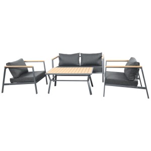 Acamp Lounge-Set Patras, 4-teilig, anthrazitfarben mit Holzoptik. Gartenmöbel für entspannte Stunden.
