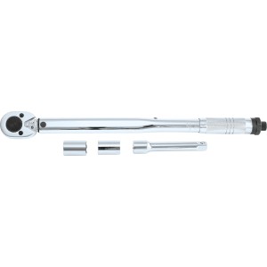 Set chiave dinamometrica LUX, 4 pezzi, con bussole e prolunga, 40-210 Nm.