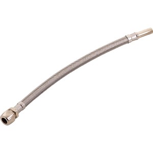 Tuyau de raccordement flexible, 10 mm x 300 mm, en acier inoxydable pour installation d'eau potable.