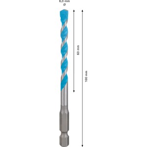 Foret Bosch Expert Multi Construction Hex-9, Ø 6 mm, longueur 100 mm. Foret universel pour divers matériaux.