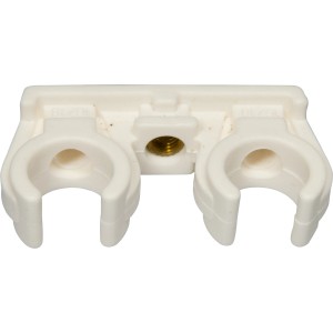 Clip doppio per tubi Ø 15 mm in plastica con filettatura M6 per due tubi.