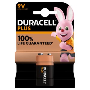 Batteria alcalina Duracell 9V, MN1604/6LR61, in blister con coniglietto Duracell.