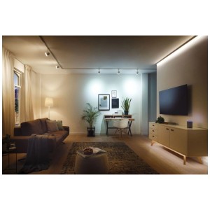 Wohnzimmer mit Paulmann MaxLED TunableWhite Controller und smarten Leuchten.