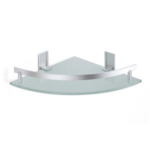 Étagère d'angle de douche MSV Riley en aluminium et verre pour montage mural dans la salle de bain.