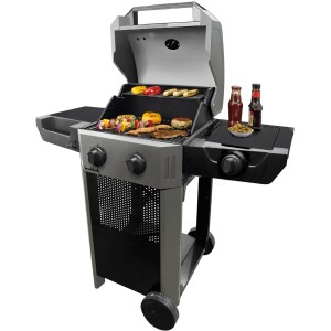 Barbecue a gas Buschbeck Grenada con 2 bruciatori, cibo e ripiani laterali.