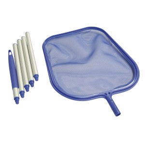 Épuisette de piscine bleue avec manche en aluminium détachable de 1,5 m pour le nettoyage.