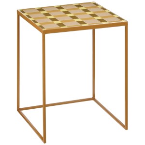 Table d'appoint marron Mica Decorations Bologna en fer avec motif à carreaux sur le plateau.