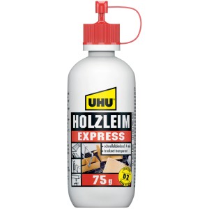 Uhu Holzleim Express, flacone da 75g, colla per legno a presa rapida.