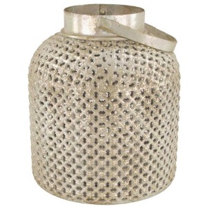 Lanterne en métal argenté Tegeas, Ø 19 cm, hauteur 22 cm, avec motif oriental et anse.