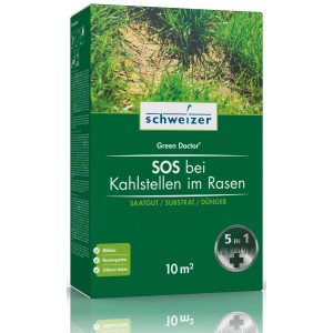 Green Doctor Sos 5en1 graines de gazon pour réparer les zones dégarnies.