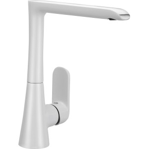 Moderno rubinetto da cucina baliv KI-5070 in cromo-bianco. Miscelatore monocomando dal design sottile.