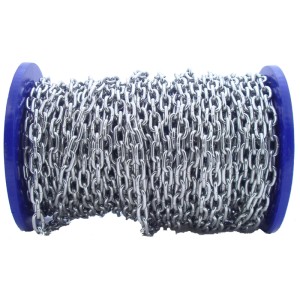 Catena in acciaio tondo, diametro 4 mm, venduta al metro su bobina blu per nautica.