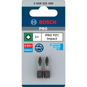 Due inserti avvitatore Bosch Impact Control PZ1 in confezione. Set robusto da 2 pezzi per avvitatori a impulsi.