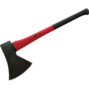 Ascia renana, 1250g, con testa in acciaio nero, manico rosso e impugnatura in gomma. Ideale per abbattere e spaccare.