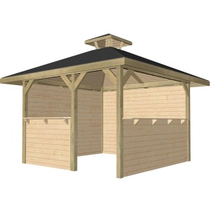 Weka Rimini set risparmio gazebo per il tempo libero, 304x304 cm, con bancone e pareti chiuse. Gazebo da giardino in legno.