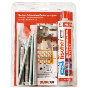 Set di fissaggio per carichi pesanti Fischer FIS VS 300 T SBS con malta, barre filettate e accessori.