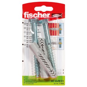 Fischer Tassello universale UX 12x70 con viti, adatto a tutti i materiali da costruzione.