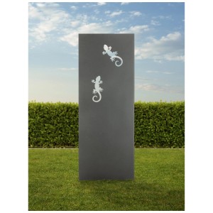 Paravent de jardin Nouvel Gecko, écran d'intimité en acier anthracite avec motif gecko pour jardin et terrasse.