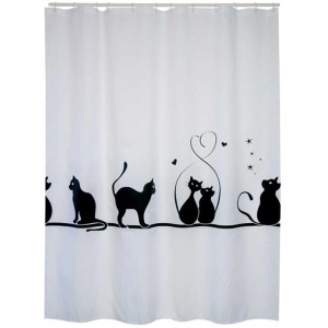 Weißer MSV Duschvorhang mit Katzenmotiv, 180x200 cm.