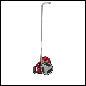 Tondeuse à main Einhell GC-HM 300 : Rouge, avec lames en acier et bac de ramassage.