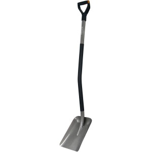 Pala Ergonomic Fiskars con manico a D, ideale per giardinaggio e rimozione neve.
