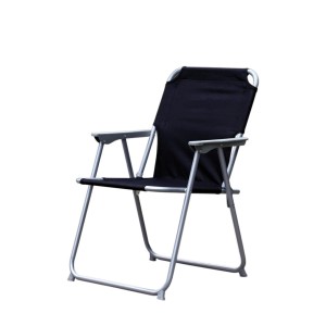 Sedia da campeggio Oxford nera con telaio in metallo, ideale per giardino e campeggio.