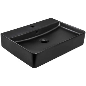 Lavabo suspendu AquaSu® Riga, noir mat, 60 cm, avec trou de robinet et trop-plein.