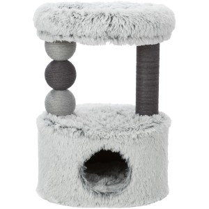 Arbre à chat gris Harvey (73 cm) avec grotte, plateformes et griffoir pour chats.