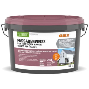 Secchio di pittura per facciate OBI, pittura per esterni in bianco opaco, 2,5 l. Per rivestimenti di facciate.