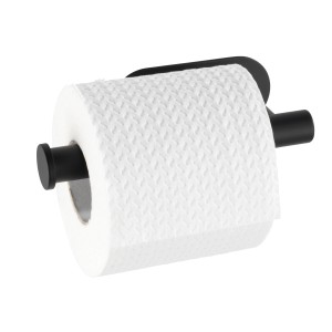 Wenko Turbo-Loc porta carta igienica Orea, acciaio inox, nero opaco con rotolo di carta.