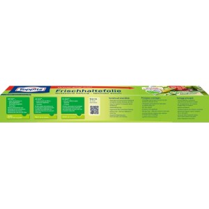 Toppits pellicola trasparente 30m, film a 3 strati in scatola verde. Sistema Easy-Cut per conservazione alimenti.