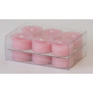 Bougies chauffe-plat roses en boîtier plastique, lot de 9. Bougies pour éclairage d'ambiance.