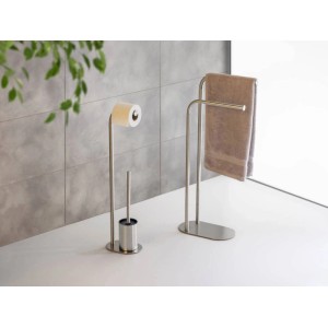 Wenko Set WC da terra Levante, acciaio inox opaco, con scopino e porta carta.