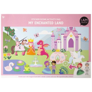I Am Creative Bloc d'activités Mon Pays Enchanté A3 avec motifs de contes de fées et autocollants.
