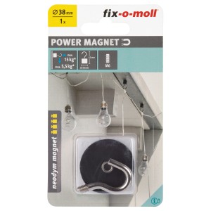 Fix-o-moll Gancio magnetico al neodimio, gommato, nero-argento, Ø 38mm. Utile accessorio per la casa.