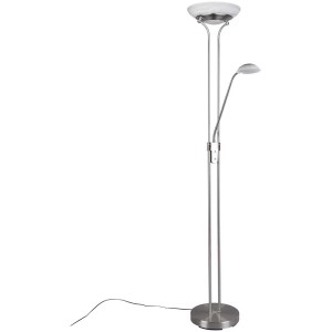 Lampadaire LED Orsan en nickel mat avec verre albâtre et liseuse.