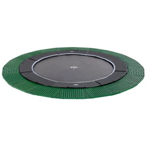 Trampolino interrato nero Exit Dynamic Sports, Ø 427 cm, con piastre Freezone verdi.