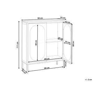 Schéma de la vitrine en acier noir Beliani Sarre avec dimensions 111x90x35 cm.