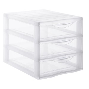 Transparentes Rotho Schubladensystem Orgamix A4 mit 3 Schubladen für Büro und Hobby.