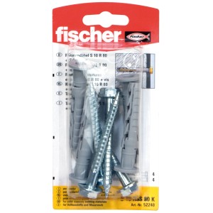 Fischer Tassello a gambo lungo SXR 10 x 60 SS K (4 PZ): Tasselli per materiali da costruzione pieni e forati in set.