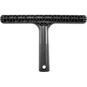 Raclette à vitre grise en plastique et aluminium pour un nettoyage impeccable.
