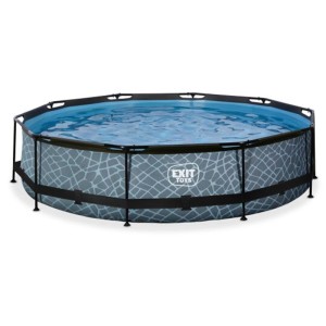 Piscina rotonda Exit Stone Grey effetto pietra, Ø 360 cm, pompa filtro inclusa.